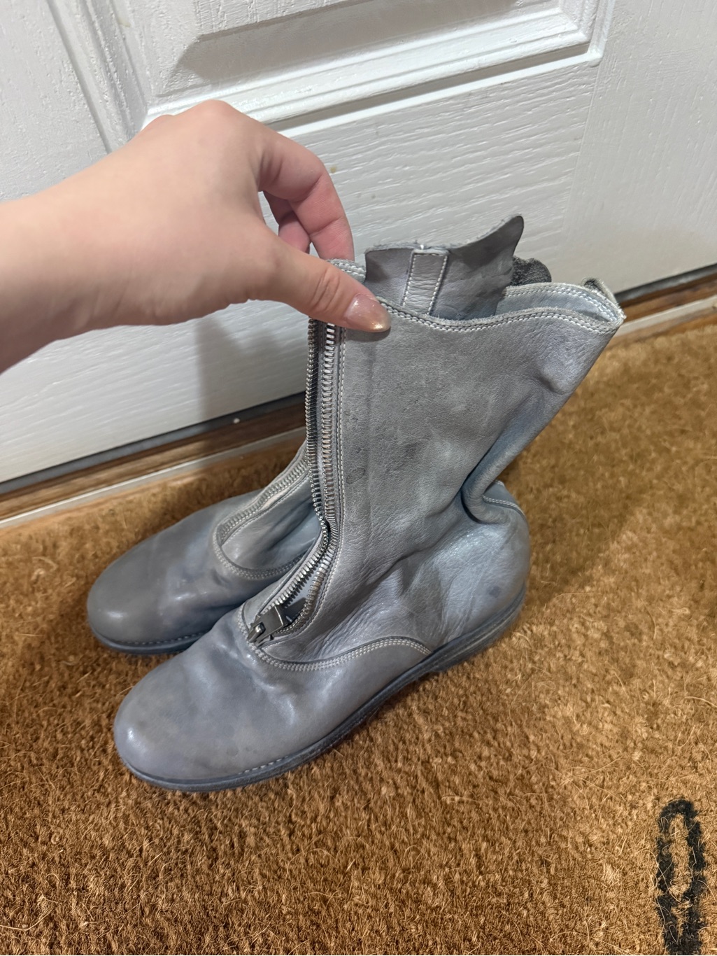 Guidi Gray Leather Mid-Calf Zip Boots